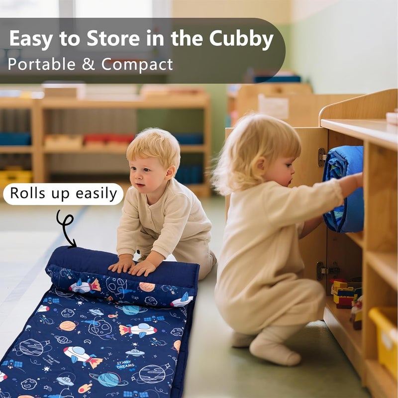 PRIMLECT Toddler Nap Mat with Removable Pillow and Fleece Blanket, Extra Large 55''x35'' Sleeping Bag, Washable, Light, Easy to Roll up, Perfect for Daycare, Preschool, Kindergarten, Travel - Image 2